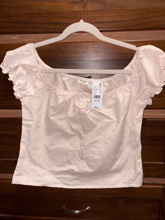 Brandy Melville Tops - Brandy Melville NWT Pink and White Stripe Short Sleeve Ruffle Peasant Top